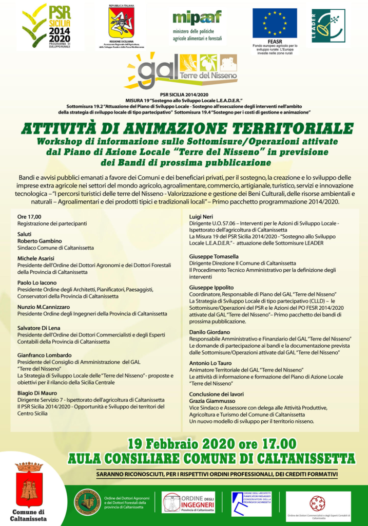 Locandina workshop di animazione territoriali a Caltanissetta